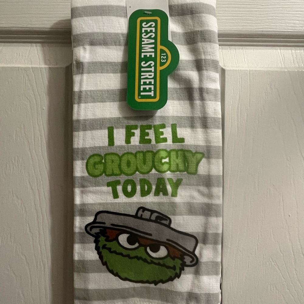Sesame Street Gray and Green Grouchy is kitchen Towel